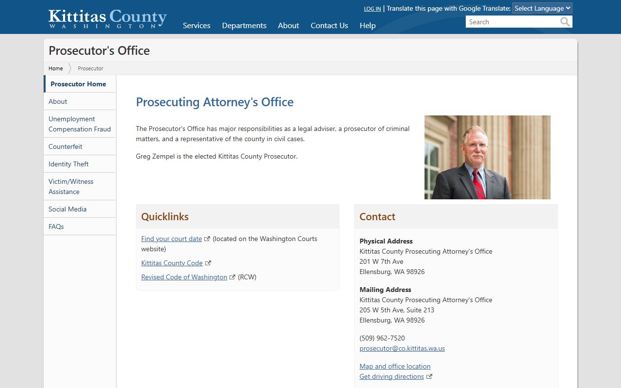 Kittitas County prosecutor page for court records after jail arrest